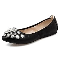 Meeshine Womens Foldable Soft Pointed Toe Ballet Flats Rhinestone Comfort Slip on Flat Shoes