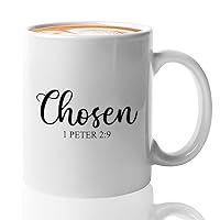 Christian Coffee Mug - Chosen 1 Peter 2:9 - Religious Peter Bible Verse Jesus Faith Christianity (White, 11oz)