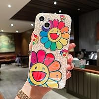 Compatible with iPhone 13 Case Rainbow Sunflower Smiley Face Glitter Bling Sparkle Sparkly Gold TPU Protective Bling Cute Cartoon Cover Shockproof Protective Cute Cartoon Design Slim Fit