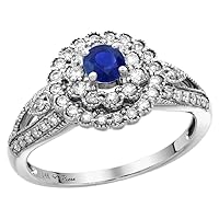 14k Gold 0.46ct Diamond Halo Genuine Ceylon Sapphire Engagement Ring 4mm Round, size 5-10