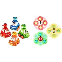 ALASOU 3 PCS Suction Cup Spinner Toys and 4 PCS Animal car Toys for Infant and Toddlers