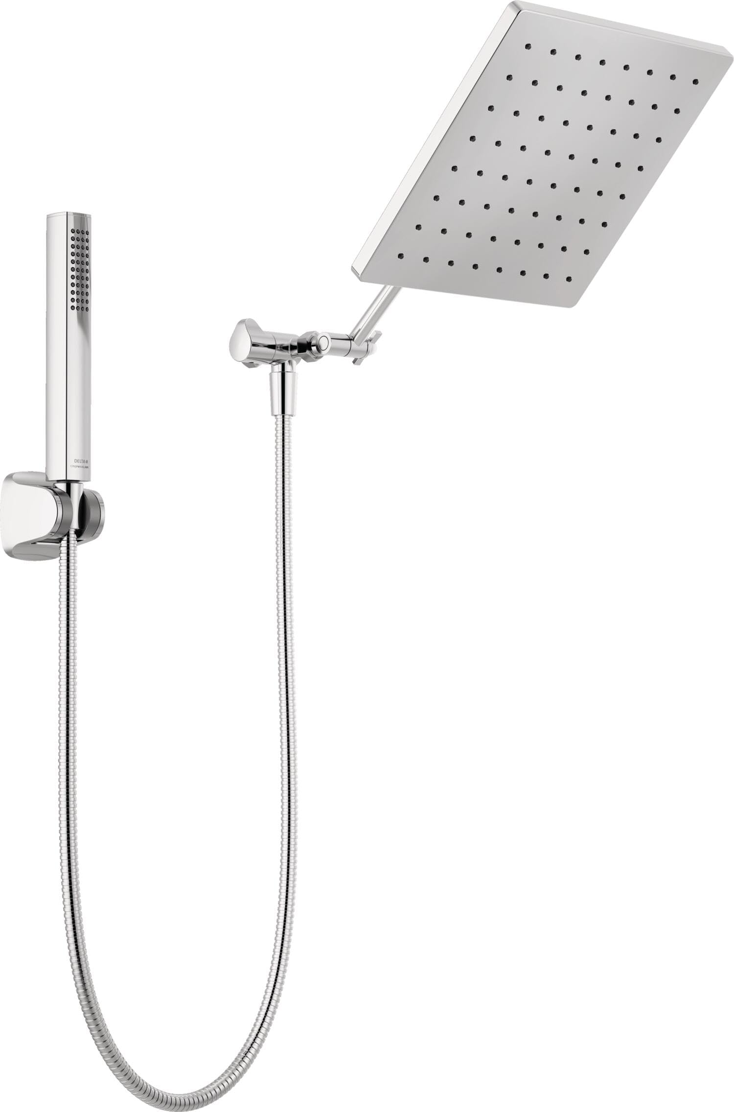DELTA FAUCET 10-inch Raincan Shower Head and Hand Held Shower Combo, Chrome Square Shower Head, Rainfall Shower Head, Hand Shower, High Pressure Shower Head, 1.75 GPM Flow Rate, Chrome 75527
