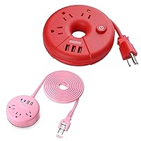 3 Prong Red USB Power Strip,10FT Pink 2 Prong Power Strip with USB C Desktop Charging Station for Travel, Cruise Ships, Office, Nightstand