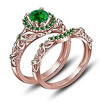 14k Rose Gold Finish 925 Sterling Silver Round Cut Green Sapphire Disney Princess Inspired Engagement Ring Set