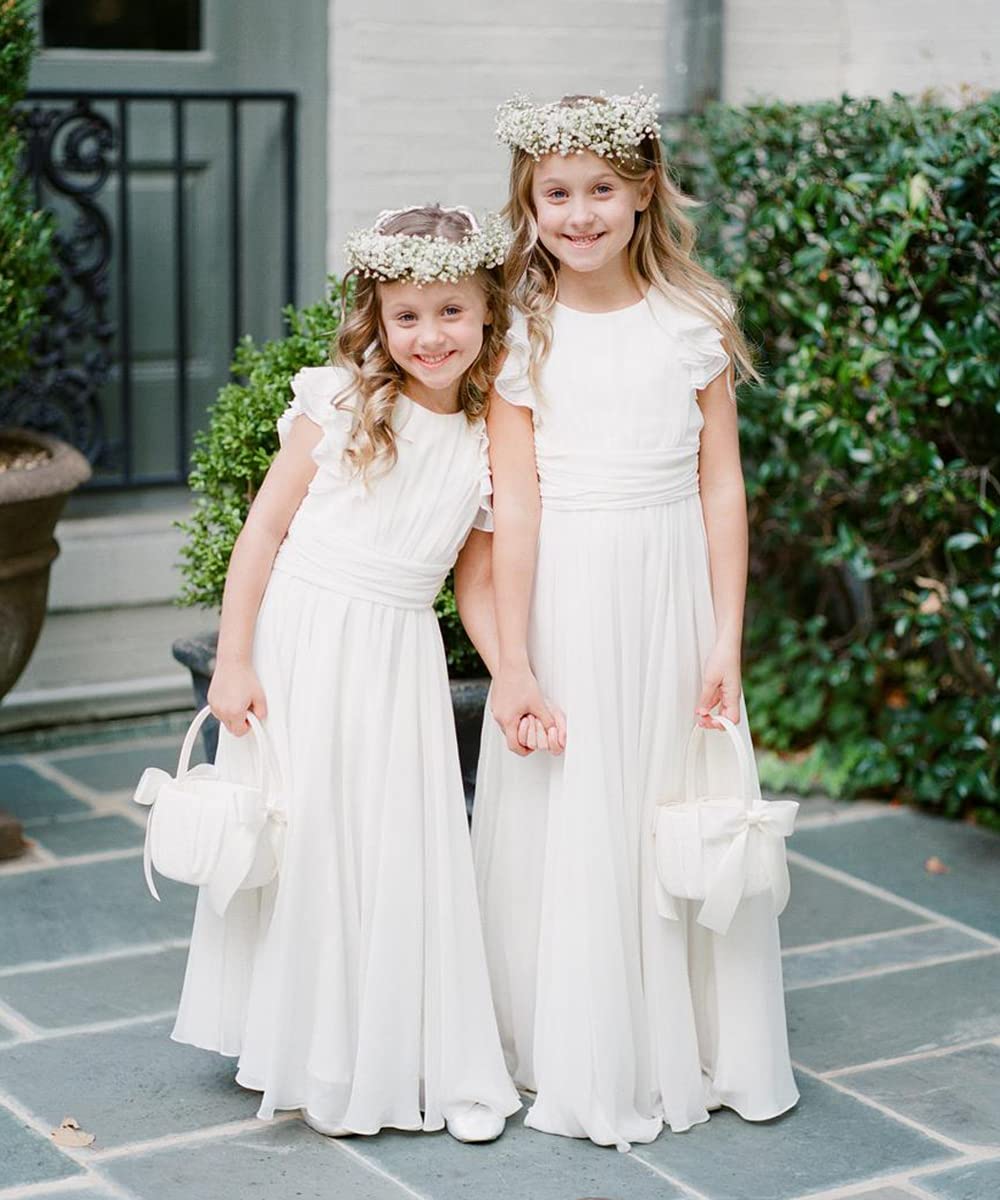 Abaowedding Fancy Chiffon Flower Girl Dresses Flutter Sleeves Junior Bridesmaid Dress