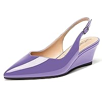Women's Dating Adjustable Strap Buckle Solid Fashion Patent Pointed Toe Wedge Low Heel Pumps Shoes 2 Inch