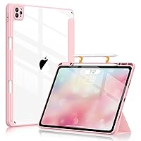 Soke Ultra Hybrid Case for iPad Pro 12.9 Inch (6th/5th/4th/3rd Generation, 2022/2021/2020/2018) - Pencil Holder + Auto Sleep/Wake + Camera Protection, Transparent Shockproof Back Cover, Pink