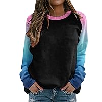 DUOWEI Comfy Sweatshirt Suitable Tops For Women Raglan Crewneck Tops Gradient Solid Print Sweatshirts plus Size Pullover