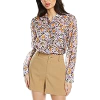 Vince Women's Wisteria Vine Relaxed Band Collar Blouse