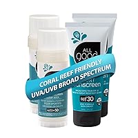 All Good Sport Face & Body Sunscreen - UVA/UVB Broad Spectrum, Water Resistant, Coral Reef Friendly - (2) SPF 50 Butter Sticks & (2) SPF 30 Lotions