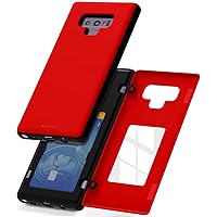 Galaxy Note 9 Wallet Case with Card Holder, Protective Dual Layer Bumper Phone Case (Red)