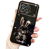 for Oneplus 11 5G Case Cute Hidden Rabbit Bunny Kickstand with Camera Protection,Plating Glitter Soft Silicone Folding Extending Bracket Phone Case for Onplus 11 for Women Girls Green