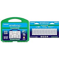 Eneloop Panasonic K-KJ17MCC82A 4-Position Charger with 2 AAA & 8 AA Batteries & 2 C & 2 D Spacers and Panasonic BK-4MCCA16FA AAA 2100 Cycle Ni-MH Pre-Charged Rechargeable Batteries, 16 Pack