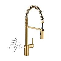 Moen Align Brushed Gold Motionsense Wave Sensor Touchless One Handle Pre-Rinse Farmhouse Spring Kitchen Faucet, 5923EWBG