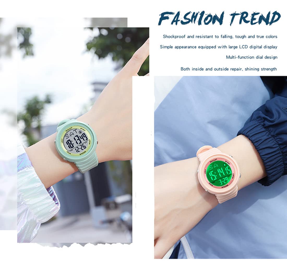 BESTKANG Unisex Outdoor Sport Watches Simple Silica Gel Soft Band Large Dial LED Alarm Stopwatch Multifunction Waterproof Men's Women Digital Watch