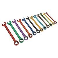 Sealey S01075 Ratchet Combination Spanner Set, Multi-Coloured Metric, 40mm x 245mm x 181mm, 12 Pieces