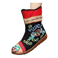 Women and Ladies Embroidery Fall Patchwork Ankle Boot Shoe