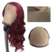 Wig Burgundy 99J Invisible Fake Scalp Cap Lace Front Human Hair Wigs Brazilian Remy Hair Natural Hairline 13x6 Deep Part Body Wave Bleached knots 18 Inch