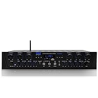 Pyle Wireless Home Audio Amplifier System - Bluetooth Compatible Sound Stereo Receiver Amp - 6 Channel 600 Watt Power, Digital LCD, Headphone Jack, 1/4'' Microphone IN USB SD AUX RCA FM Radio