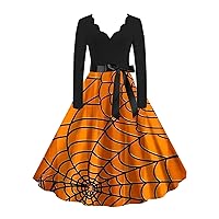 Women's 1950s Vintage Cocktail Party Dress Halloween Bat Print Wedding Guest Rockabilly Pinup Audrey Hepburn Dresses