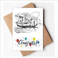 River Boat Landmark Sketch Landscape Wedding Cards Congratulations Greeting Envelopes