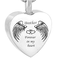 misyou Always in My Heart Brother Urn Heart Pendant Ashes Jewelry Memorial Keeplace Necklace Stainless Steel Silver