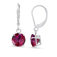 Amazon Collection 925 Sterling Silver 8mm Round Birthstone Earrings for Women with Leverbacks