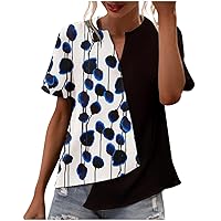 Summer Tops for Women Trendy Split Neck Asymmetric Blouse Vintage Floral Graphic Tee Casual Short Sleeve T-Shirt