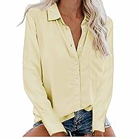 Long Sleeve Shirts for Women 2024 Stylish Button Down Casual Tee Tops Regular Fit Solid Lapel Tops Womens Lightweight Tunic