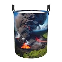 Kilauea Volcano Bloom Round waterproof laundry basket,foldable storage basket,laundry Hampers with handle,suitable toy storage
