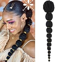 Kinky Afro Bubble Ponytail Extension for Black Women 18 Inch Long Drawstring Ponytail Natural Black Clip on Ponytails for Kids Synthetic Hair Piece Protective Style #1B 90G