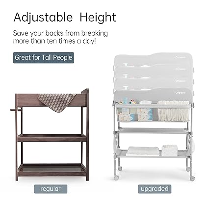 Baby Changing Table Portable Adjustable Changing Station for Tall, Foldable Diaper Changing Tables, Easy Clean Changing Table Topper, Large Storage Cholena Changing Station for Nursery, Cationic Grey