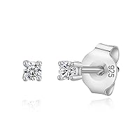 925 Sterling Silver 4 Prong Pure Brilliance Cubic Zirconia Stud Earrings Hypoallergenic
