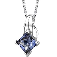 PEORA 3 Carats Simulated Alexandrite Pendant Necklace for Women 925 Sterling Silver, Color Changing Princess Cut 8mm, with 18 inch Italian Chain