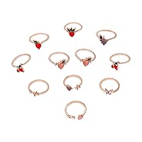 Sweet Fruit Tie Peach Strawberry Cherry Butterfly Snowflake Personality Fun Ring 11 Piece Set Ring Hand Heart