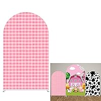 Farm Themed Arched Backdrop Covers Red Plaid Chiara Backdrops Arched Stretchy Background for Birthday Parties Baby Shower Decoration Double-Sided Arch Props GX-246-2.5x6ft
