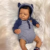 Angelbaby Lifelike Reborn Black Baby Boy Dolls - 19 inch Real Life Soft Silicone African American Newborn Baby Sleeping Dolls with Brown Skin Realistic Reborn Child for Toddlers Gift Toys