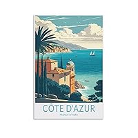 Cote Dazur French Riviera Vintage Travel Poster Print Canvas Wall Art for Bedroom Living Room HD Print Posters 08x12inch(20x30cm) Unframe-style
