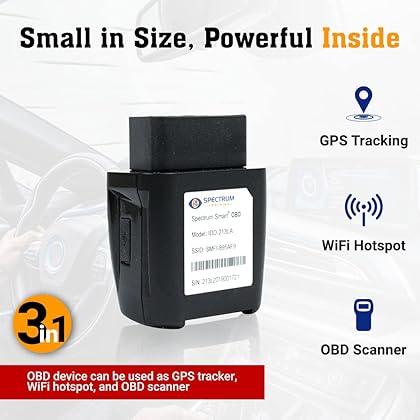 Spectrum Smart 4G OBD GPS Tracker-WiFi Hotspot - Speed Monitoring - Route History - Geo Fence - Engine Diagnosis - Family or Fleets - 9.95/Month