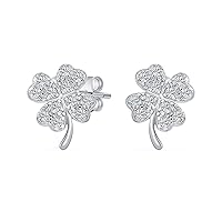 Bling Jewelry Irish Celtic Shamrock Graduation Lucky Charm Pave CZ Four Leaf Clover Stud Earrings Pendant Necklace Anklet For Women 14k Gold Plated .925 Sterling Silver