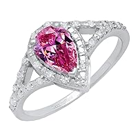 Dazzlingrock Collection 8X5 MM Pear Lab Created Gemstone & White Diamond Ladies Teardrop Engagement Ring, Sterling Silver