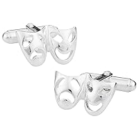 Men's 925 Sterling Silver Theater Thesbian Drama Mask Cufflinks with Travel Presentation Gift Box