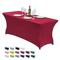6FT Stretch Spandex Table Cover for Rectangular Fitted Folding Tables, Wrinkle Resistant, Elastic Stretchable Patio Tablecloth Protector for Party, Banquet, Wedding and Events (Apple Red)