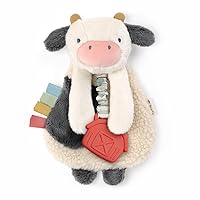 Itzy Ritzy - Itzy Lovey Including Teether - Baby Lovey with Teether, Textured Ribbons & Dangle Arms - Features Crinkle Sound, Sherpa Fabric and Minky Plush (Cow)