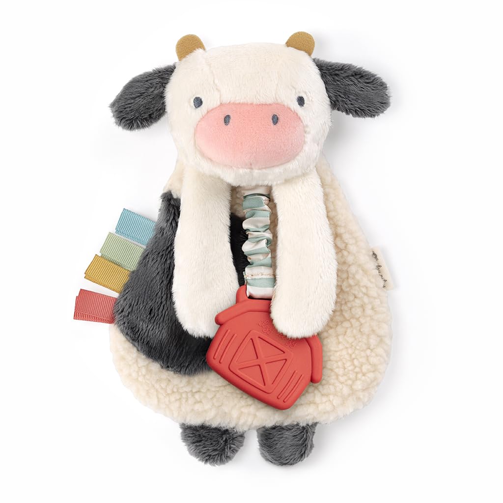 Itzy Ritzy - Itzy Lovey Including Teether, Textured Ribbons & Dangle Arms; Features Crinkle Sound, Sherpa Fabric and Minky Plush; Cow