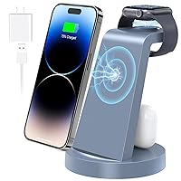 Wireless Charging Station, 3 in 1 Wireless Charger for iPhone 15/14/13/12/11/Pro/Max/SE/XS/XR/X/8 Plus/8, Fast Wireless Charging Stand Dock for Apple Watch Series & Airpods(with Adapter)