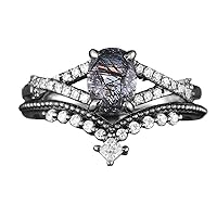 10K 14K 18K Gold Art Deco Natural Black Rutilated Quartz Ring Set for Women Black Rutilated Quartz Engagement Ring Vintage Black Anniversary Promise Ring for Her