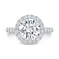 Siyaa Gems 3 CT Round Cut Colorless Moissanite Engagement Ring Wedding Band Gold Silver Solitaire Ring Halo Ring Anniversary Promise Bridal Ring