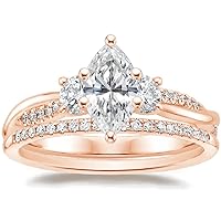 14k Rose Gold 1 CT Marquise Halo Moissanite Engagement Ring