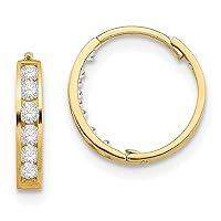 14K Yellow Gold Cubic Zirconia CZ Hinged Hoop Earrings